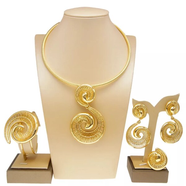 Italian Gold Plated Women's Jewelry Set for African Nigerian Party