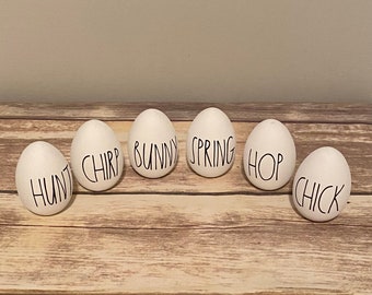 Rae Dunn Inspired Easter Eggs, Wood Eggs, Easter Decor