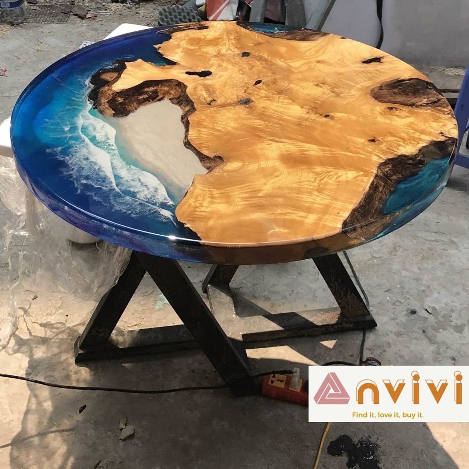 Epoxy Round Coffee Table Ocean Wave Table Top Custom Order Etsy