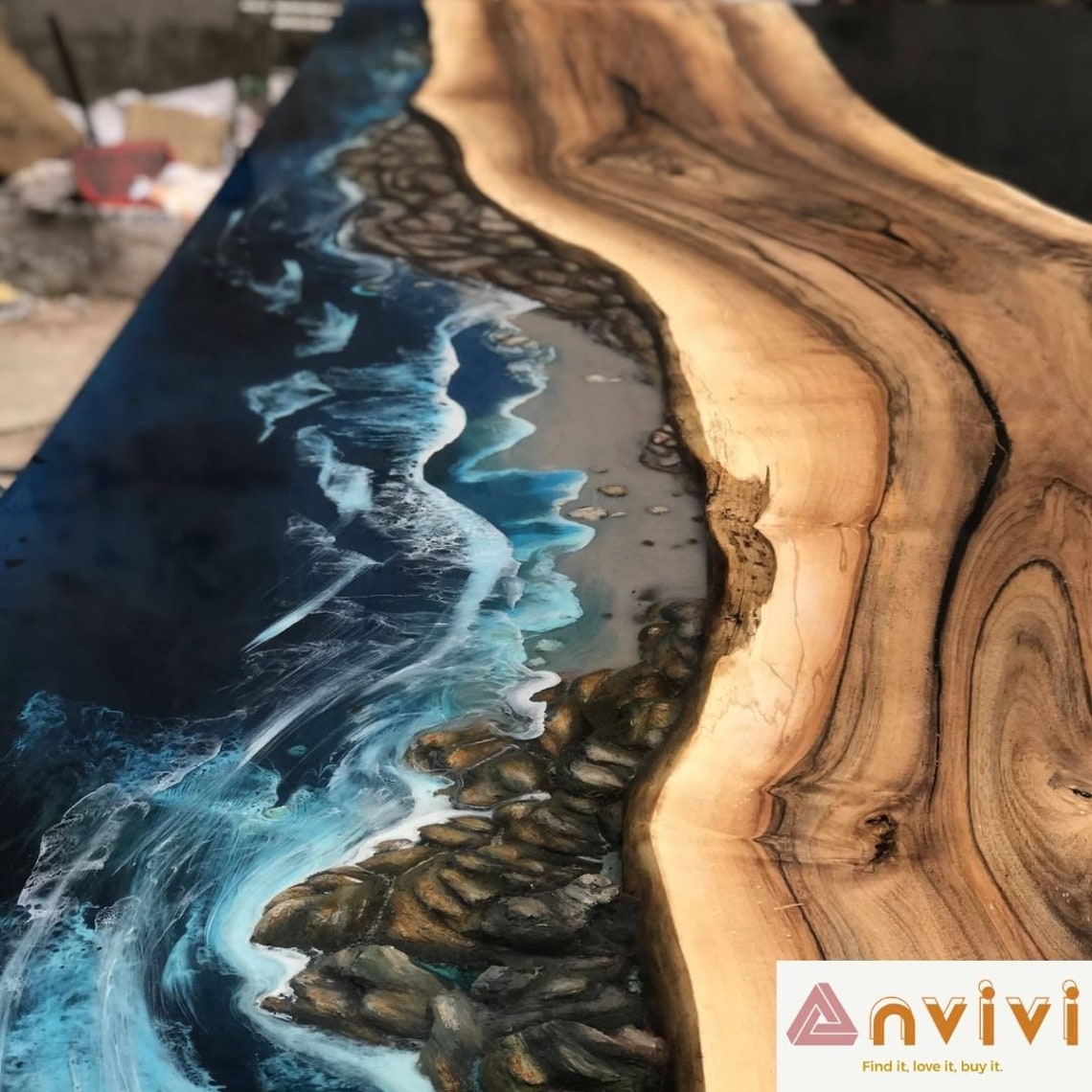 Epoxy Resin Ocean Coffee Table Custom Live Edge Wood Table Etsy