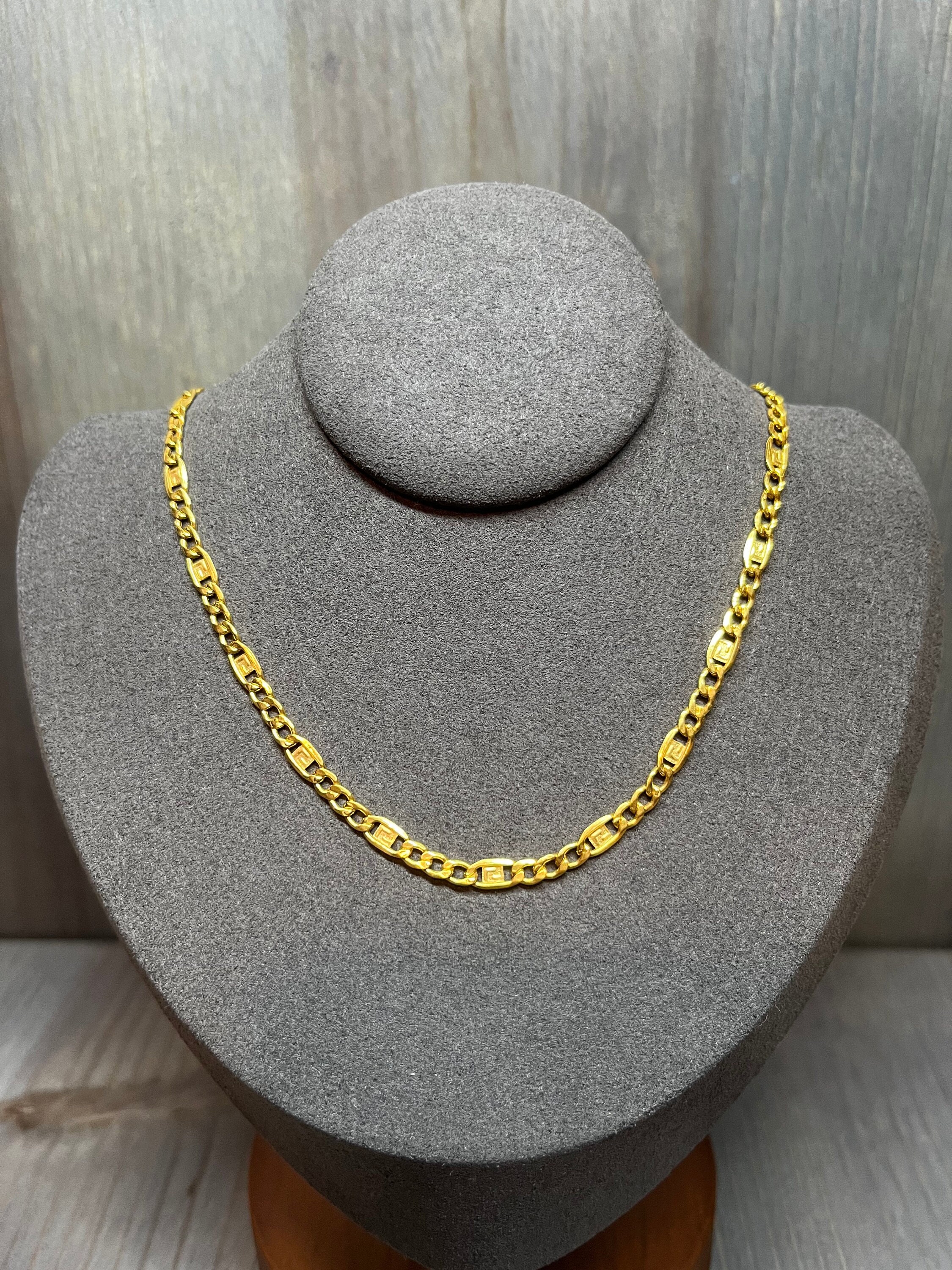 Real Gold 21K Yellow Gold Cuban Flat Mariner Chain Necklace Jewelry - Genuine 21K Solid Gold - Saudi Gold