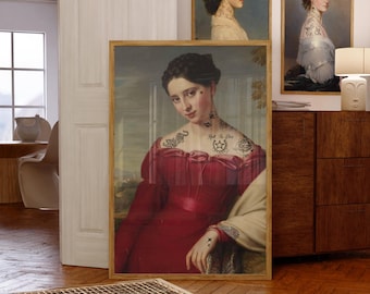 Tattooed Victorian Lady - PRINTED Altered Antique Portrait Print, Eclectic Wall Art, Unique Gothic Décor
