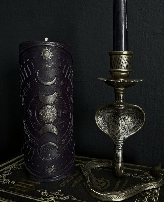 Hecate moon phases pillar candle - Frankincense Hekate Goddess vegan witchy gift ideas