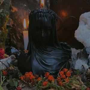 Black Veiled Lady Bust Pillar Candle Gothic Witchy Vegan