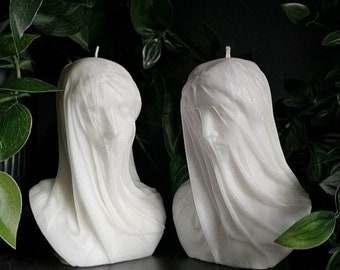 Veiled Virgin Bust Pillar Candle Gothic Vegan