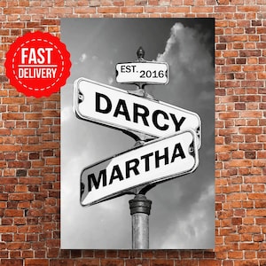 Personalized Name Vintage Street Sign Canvas Print, Custom Name Intersection Sign, Gift for Anniversaries Weddings,Personalised Gift for Her
