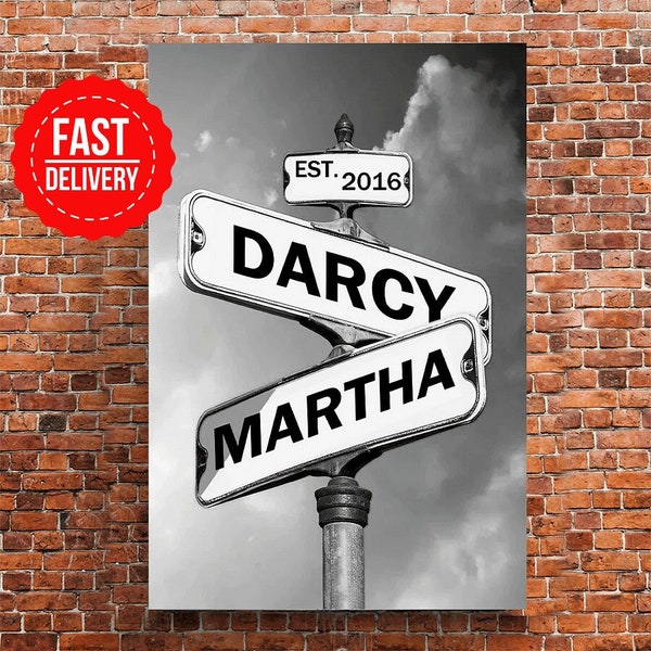 Personalized Name Vintage Street Sign Canvas Print, Custom Name Intersection Sign, Gift for Anniversaries Weddings,Personalised Gift for Her
