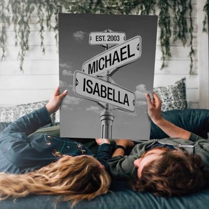 Personalized Name Vintage Street Sign Canvas Print, Custom Name Intersection Sign, Gift for Anniversaries Weddings,Personalised Gift for Her