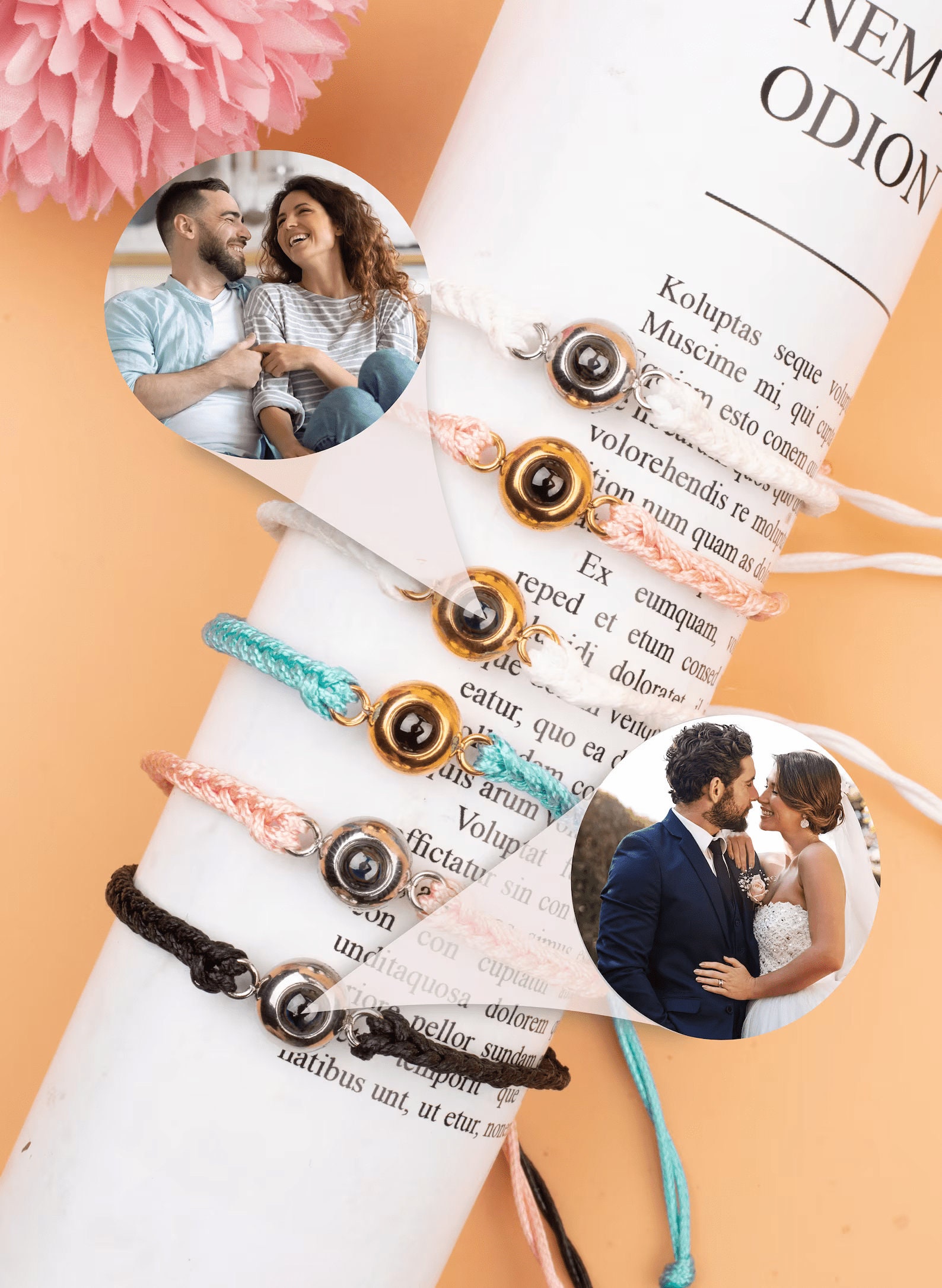 Personalized Charm Photo Projector Bracelet Braided Memorial Etsy