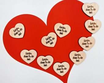 Tischstreu aus Holz 10tlg mit Schrift "Schön, dass Du da bist" Herz für Verlobung Geburtstag Hochzeit Valentinstag Love Liebe und Muttertag
