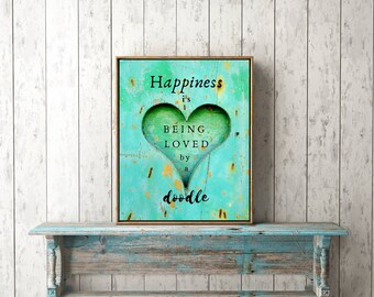Doodle Dog Lover Gift, 'Happiness' Heart Art Print (PDF)