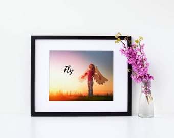 Soar On The Wings Of Eagles Wall Art, Fearless Girl Print, Dream Big Little One Wall Decal, Never Give Up Wall Art, Inspiring Wall Art