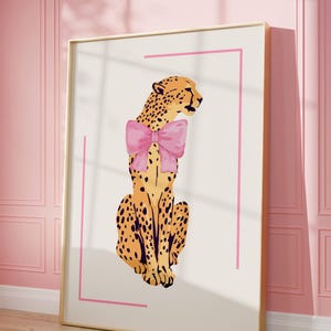 Cheetah Pink Bow Aesthetic Poster Printable Wall Art Digital Download Gift For Animal Lovers Printable Wall Decor