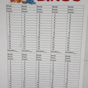 Oja para hacer libreta de bingo PDF