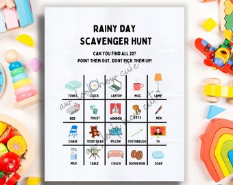 Indoor Kids Scavenger Hunt for Kids, Inside Toddler Activity, Preschool activity, Rainy day family games, treasure hunt, indoor bingo, print