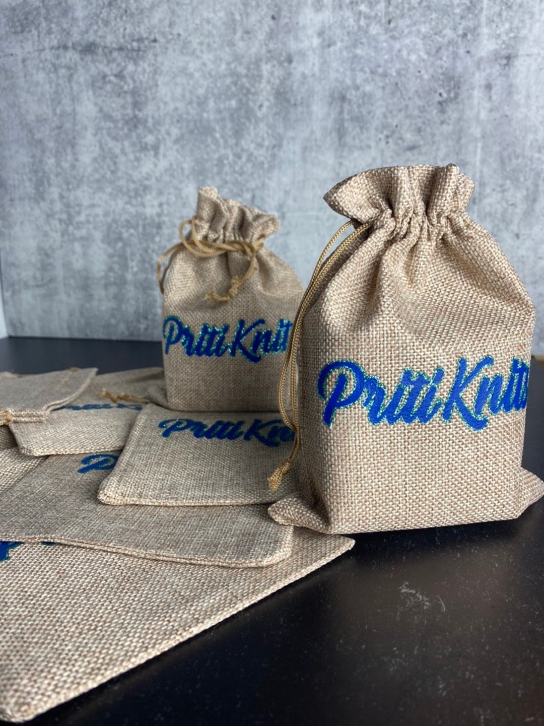 Set of 10 Personalized Canvas Favor Bags With Drawstring Closure, Small