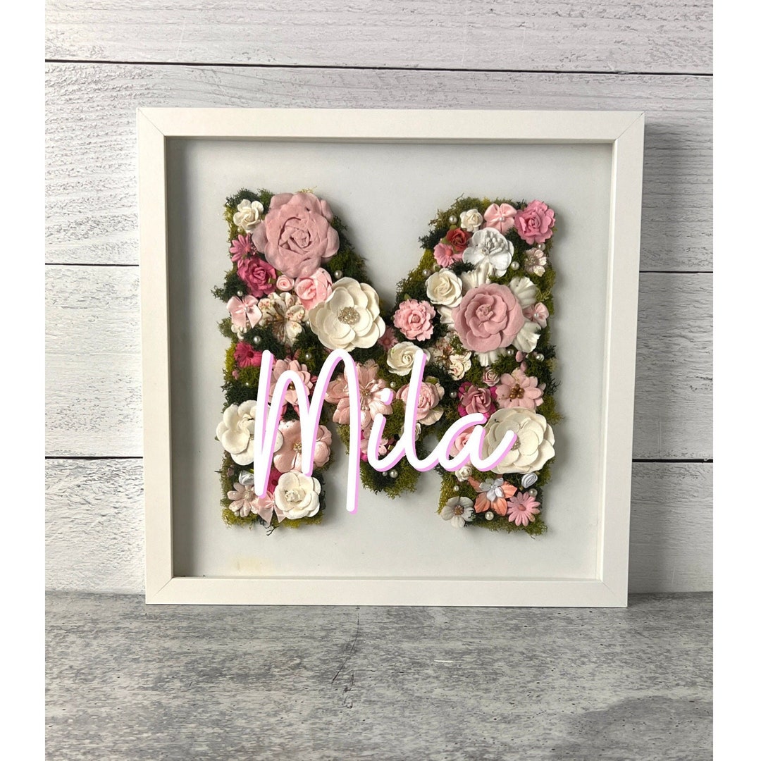 Flower Name Sign Initial Flower Decorative Floral Letter Shadowbox Flower Name Sign Initial Flower Decorative Floral Letter Shadowbox