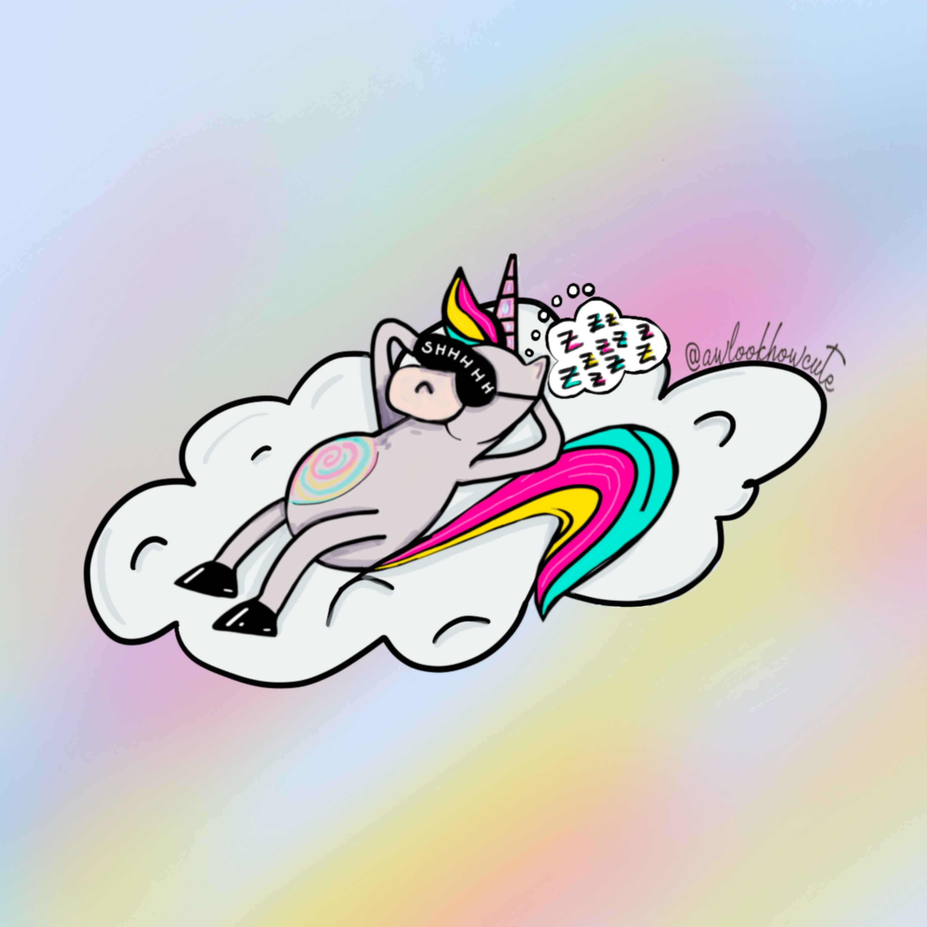 Sleepy Unicorn Drawing Unicorn Theme Decor Download to | Etsy