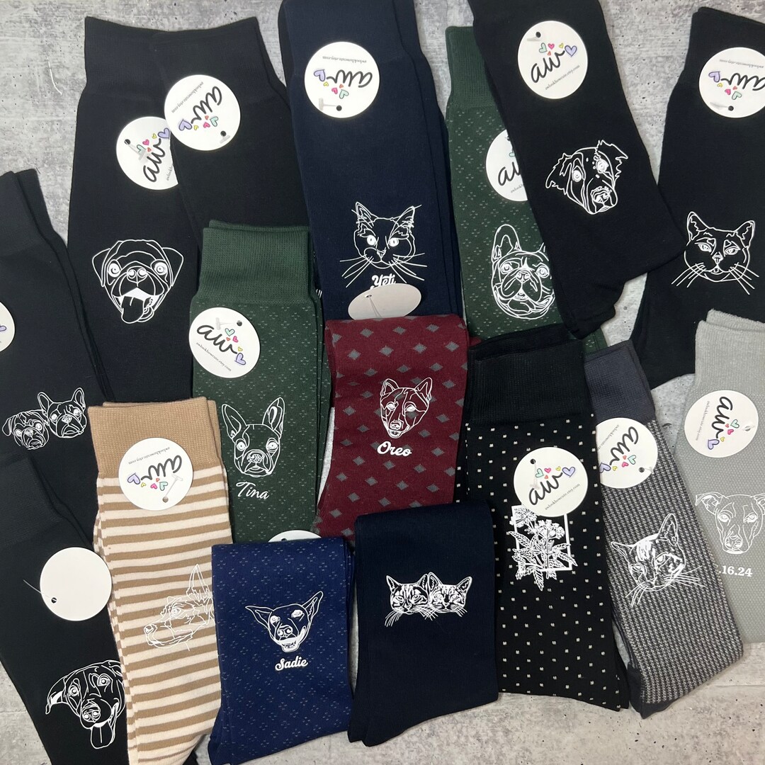 Custom Dog Portrait Socks, Personalized Dress Socks, Custom Pet