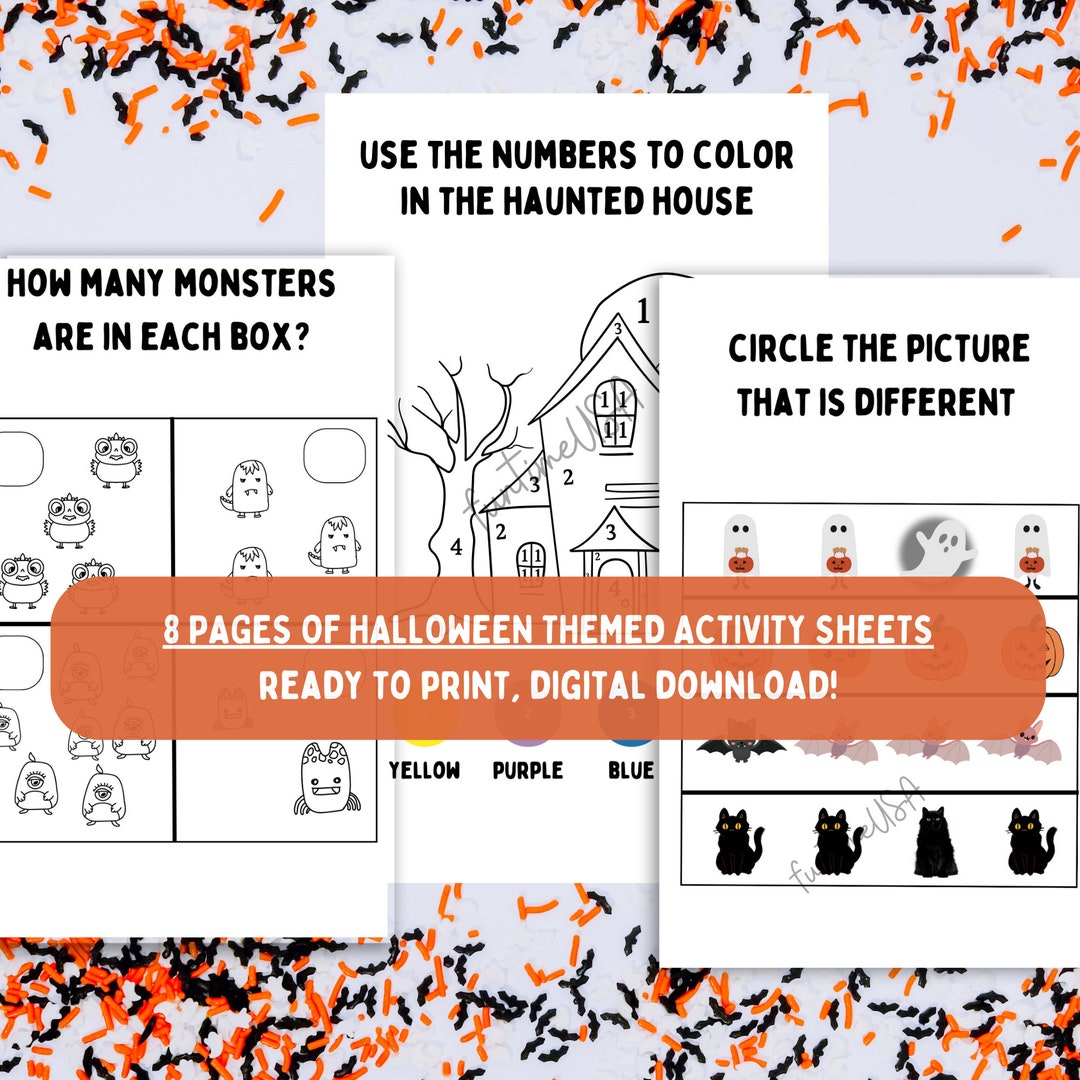 Halloween Toddler Activity Sheets, 8 Page Printable Preschool Busy Work