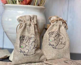Customized Burlap Drawstring Party Favor Bag for Weddings, Custom Wedding Favor Treat Bags, Personalized Party Favors, Small Gift Pouch
