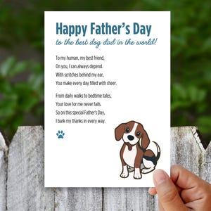 Afdrukbare kaart vader vader vaderdag – grappig en lief huisdiergedicht – A2 A6 A7-formaten – direct downloaden