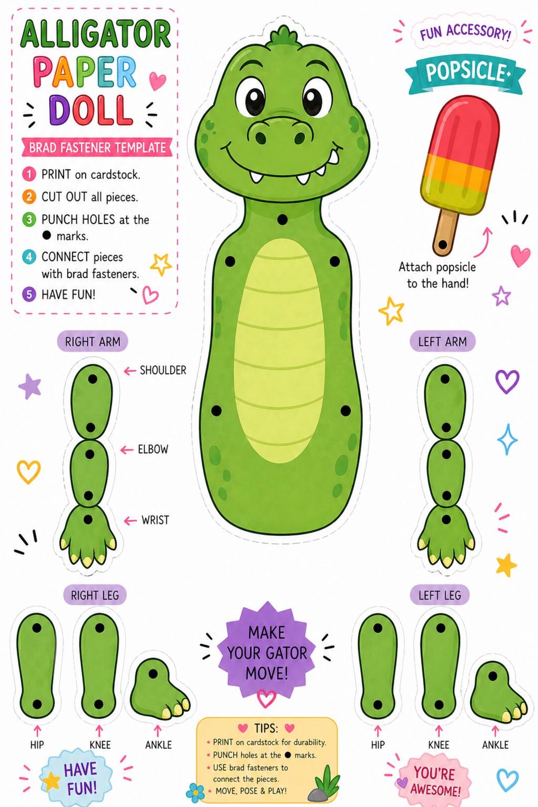 Alligator Paper Toy for Party Favors, Homeschool Curriculum, and ...