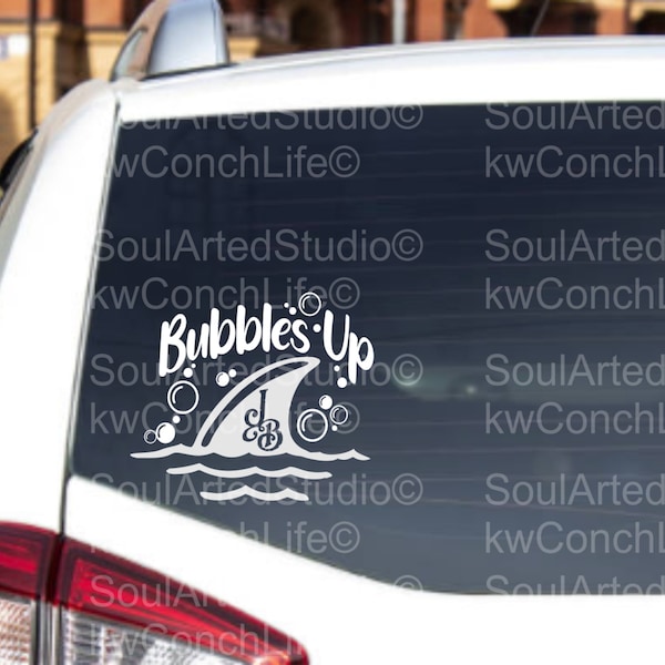 Jimmy Buffet-inspired design, Fins UP Bubbles UP Decal, Vinyl Sticker, gift for fan, gift for him. gift for her