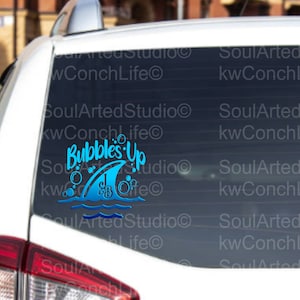 Jimmy Buffet-inspired design, Fins UP Bubbles UP Decal, Vinyl Sticker, gift for fan, gift for him. gift for her