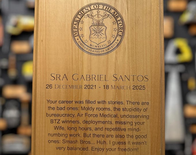 Custom Wooden Military Award Plaque for Retirement or Moving Away Gift