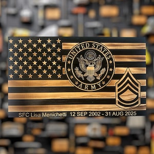 Personalized Army American Flag Military Plaque: Retirement, PCS, Award Gift