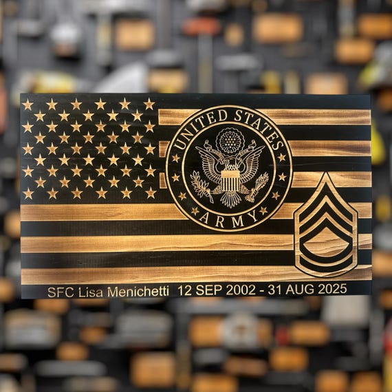 Personalized Army American Flag Military Plaque: Retirement, PCS