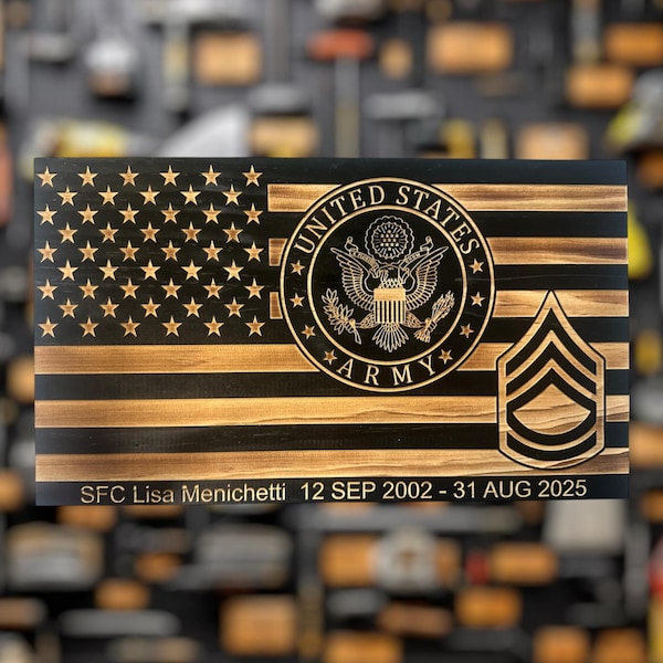 Personalized Army American Flag Military Plaque: Retirement, PCS, Award Gift