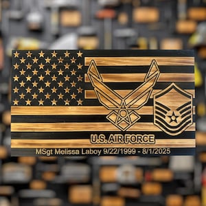 Custom Air Force Wooden American Flag Military Plaque for Award or Airman Retirement Gift