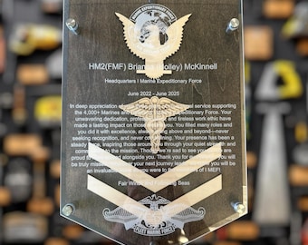 Personalized Military Rank Plaque: Engraved Acrylic & Maple Wood