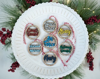 Military Branch Christmas Ornament: Cherry Wood Patriotic Gift