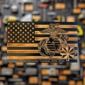 Custom USMC Wooden Flag Military Award Plaque, Marine Corps Gift, Retirement Gift