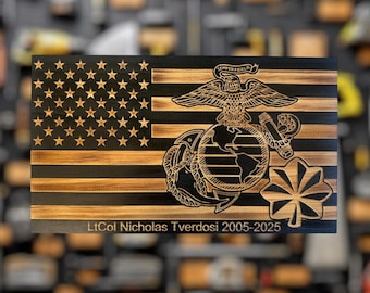 Custom USMC Wooden Flag Military Award Plaque, Marine Corps Gift, Retirement Gift