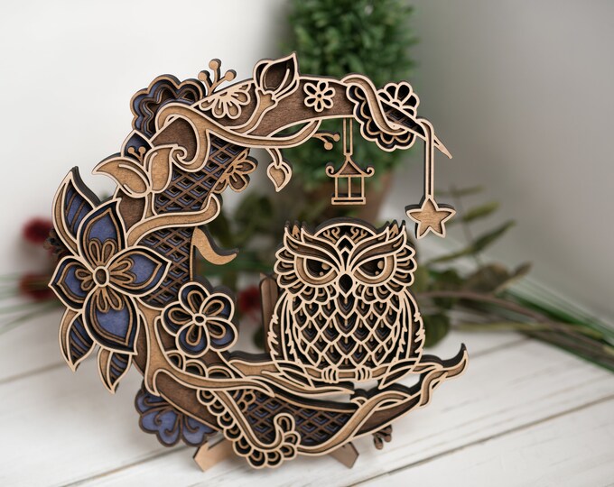 Featured listing image: Owl Mandala Art | Laser Art | Wooden Owl Wall Art