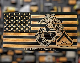 Personalized USMC Wooden Flag Plaque: Military Award, Marine Corps