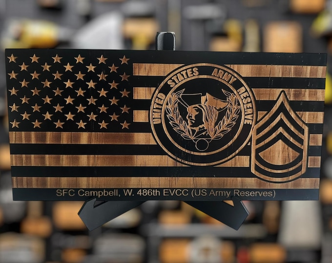 Custom Wooden Military Flag for Desk, Army Retirement, Air Force Gift, Custom Award Plaque