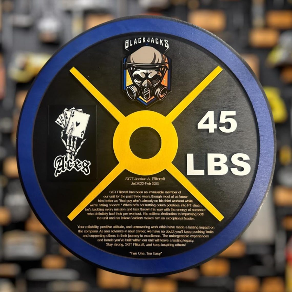 Custom Military Wooden Dumbbell Plaque