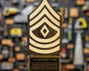 Personalized Military Rank Plaque, Army Retirement Gift, Military Award
