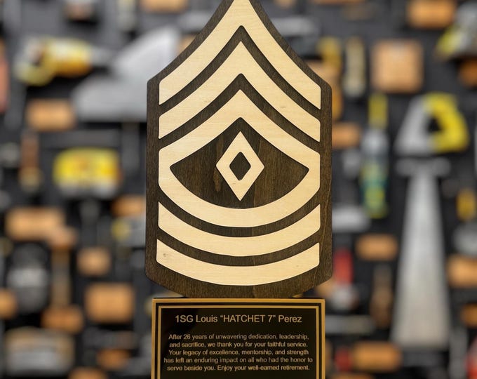 Personalized Military Rank Plaque, Army Retirement Gift, Military Award