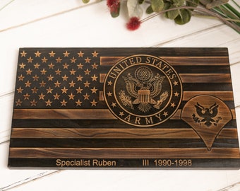 Army Wooden American flag | Military Plaque | Custom Award