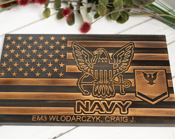 Personalized Navy American Flag Military Plaque: Patriotic Gift for Sailors, Veterans & Military Personnel