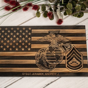 USMC Wooden American flag | Military Plaque | Custom Award