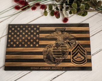 USMC Wooden American flag | Military Plaque | Custom Award