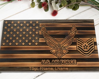 Air Force Wooden American flag | Military Plaque | Custom Award