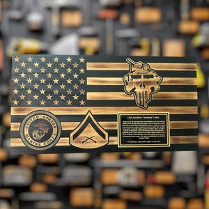 Handcrafted Wooden American Flag Plaque for Custom Military Awards and Retirement Gifts